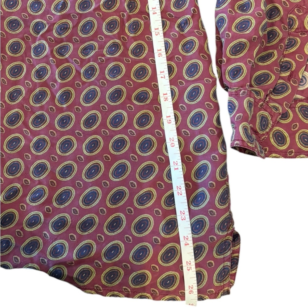 Bogari 100% Silk Long Sleeve Button Down Shirt‎ Men's Large Red Geometric Preppy - Picture 8 of 12